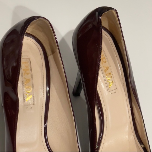 PRADA Burgundy Patent Leather Eyeline Peep Toe Platform Pumps EU40 - Picture 4 of 12